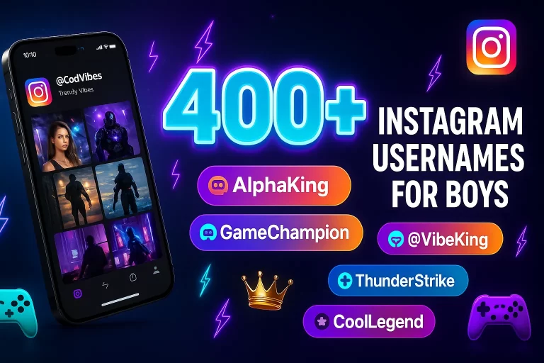 400+ Instagram usernames for boys: AlphaKing, GameChampion, VibeKing, CoolLegend