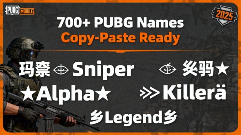700+ PUBG Mobile names copy-paste ready: Sniper, Alpha, Killer, Legend with symbols
