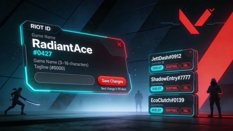 Valorant Riot ID game name ideas: RadiantAce, JettDash, ShadowEntry, EcoClutch