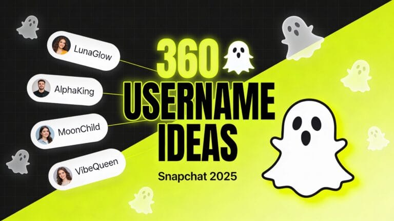 360 Snapchat username ideas 2025 banner: LunaGlow, AlphaKing, MoonChild, VibeQueen