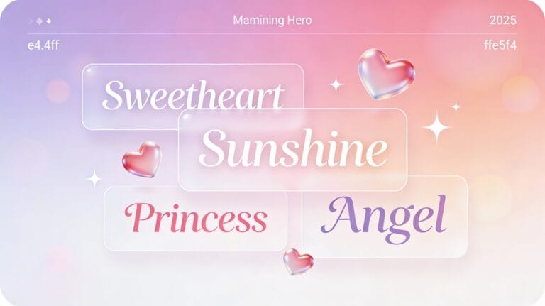 Cute girlfriend nickname ideas: Sweetheart, Sunshine, Princess, Angel with hearts