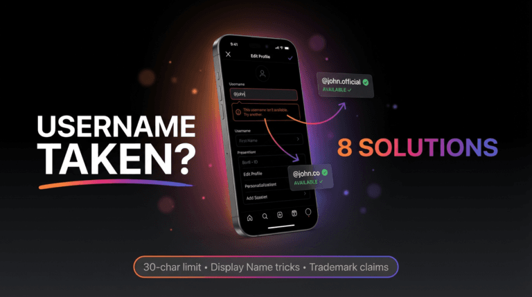 Username taken? 8 solutions banner with phone showing available alternatives