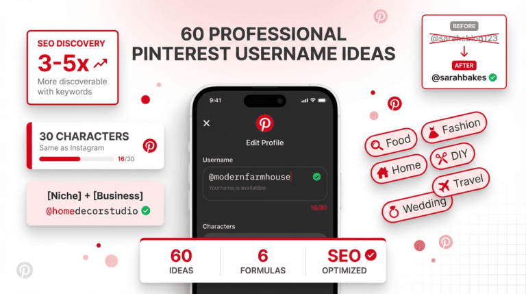 60 professional Pinterest username ideas with formulas and niche examples